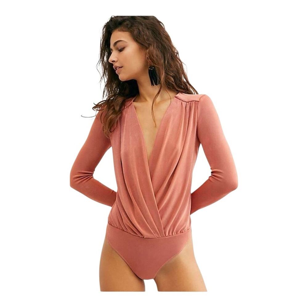 Free People Turnt Draped Classy Sexy Bodysuit In Ginger Spice
